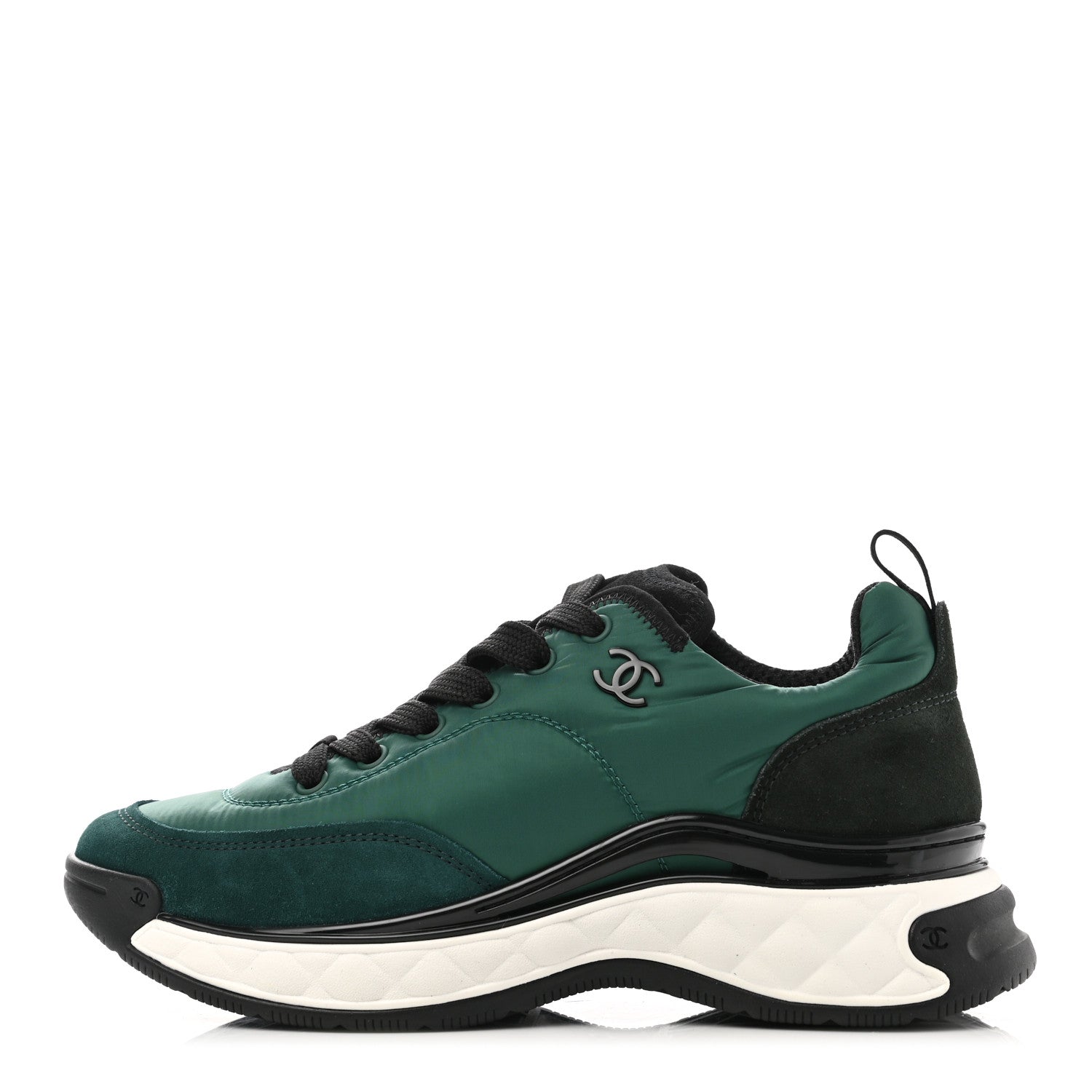 Chanel Nylon Suede Calfskin Womens Logo Sneakers 36.5 Green 1 of 9