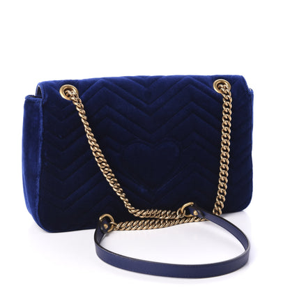 Gucci Velvet Matelasse Modern Embroidered Medium GG Marmont Shoulder Bag Cobalt 3 of 12