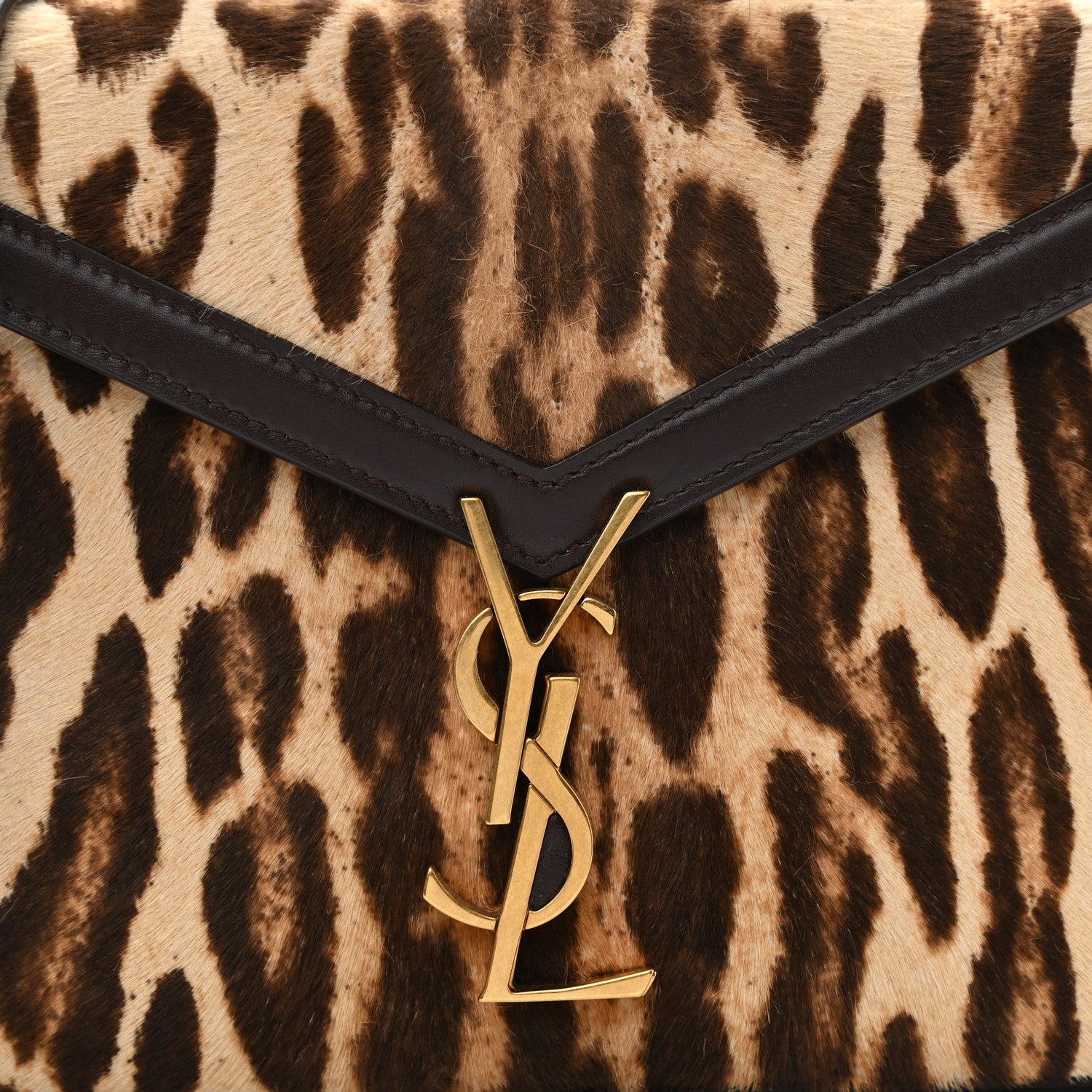 Saint Laurent Calfskin Pony Hair Leopard Print Mini Monogram Cassandra Top Handle Brown 9 of 11