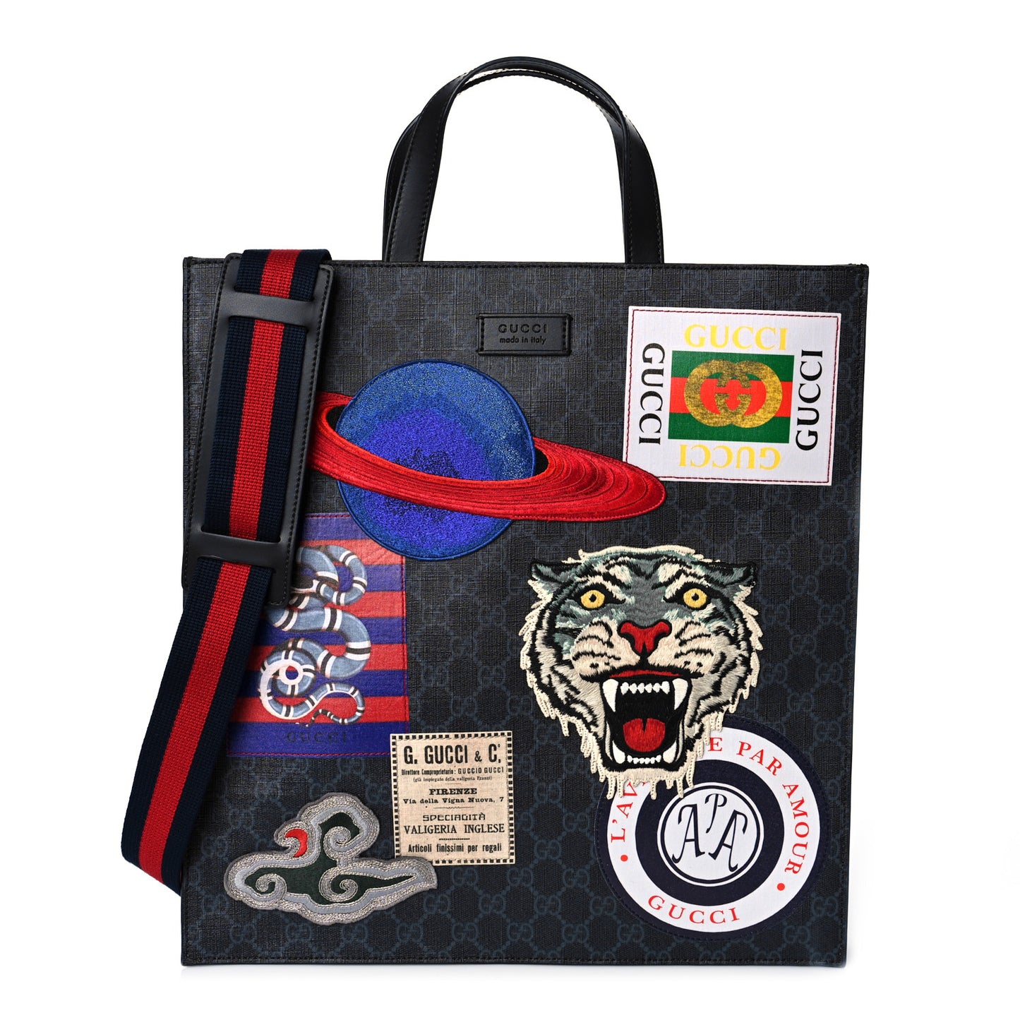 GG Supreme Monogram Night Courrier Vertical Tote Black Multicolor