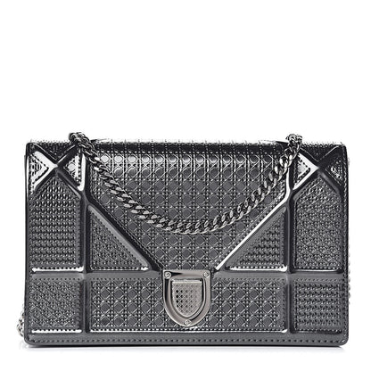 Christian Dior Metallic Patent Micro-Cannage Diorama Wallet on Chain Pouch Onyx Black 1 of 14