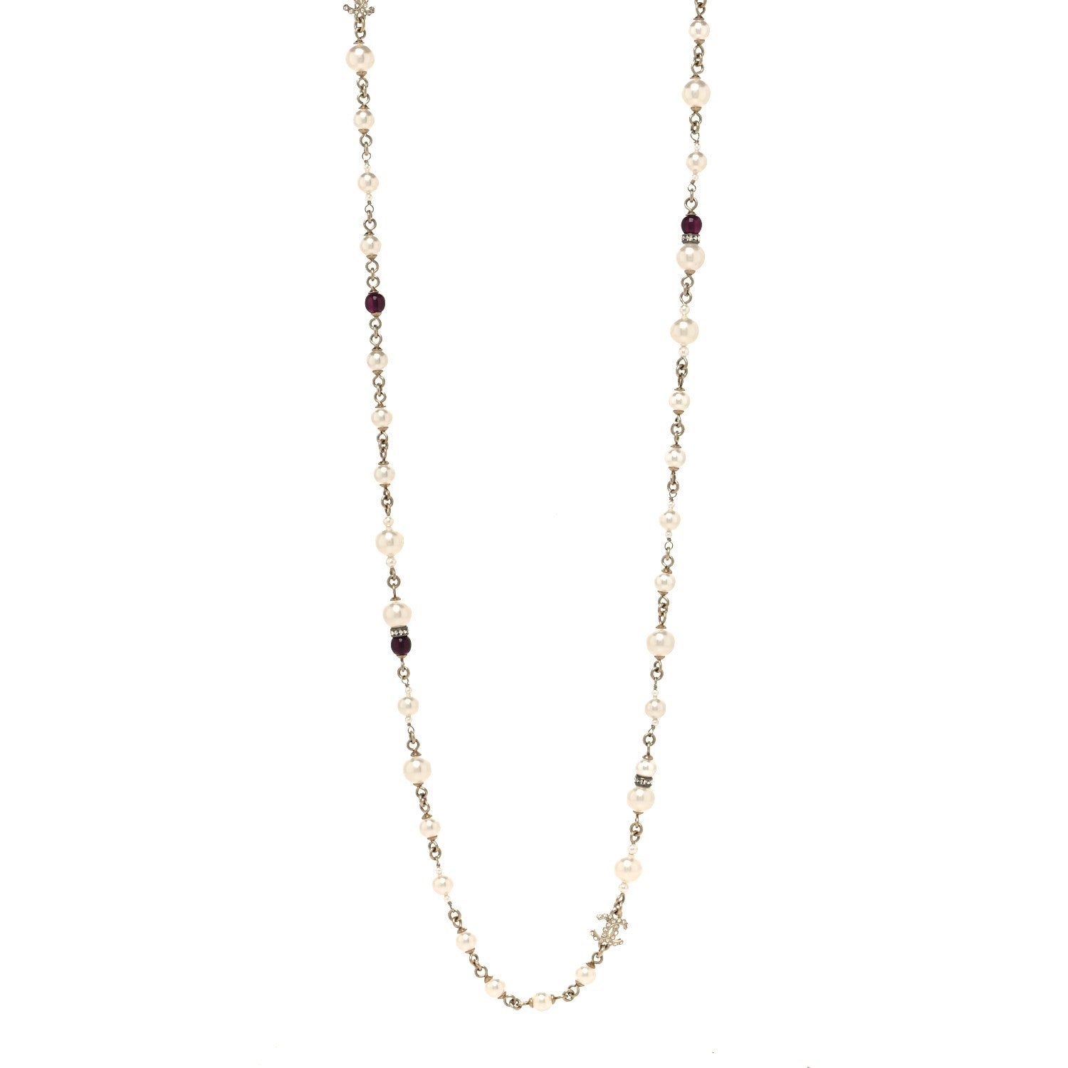 Chanel Pearl Crystal Queen of France Multi Strand Necklace Gold Red 1 of 5