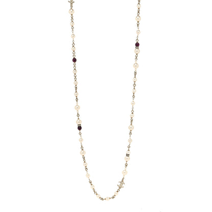 Chanel Pearl Crystal Queen of France Multi Strand Necklace Gold Red 1 of 5