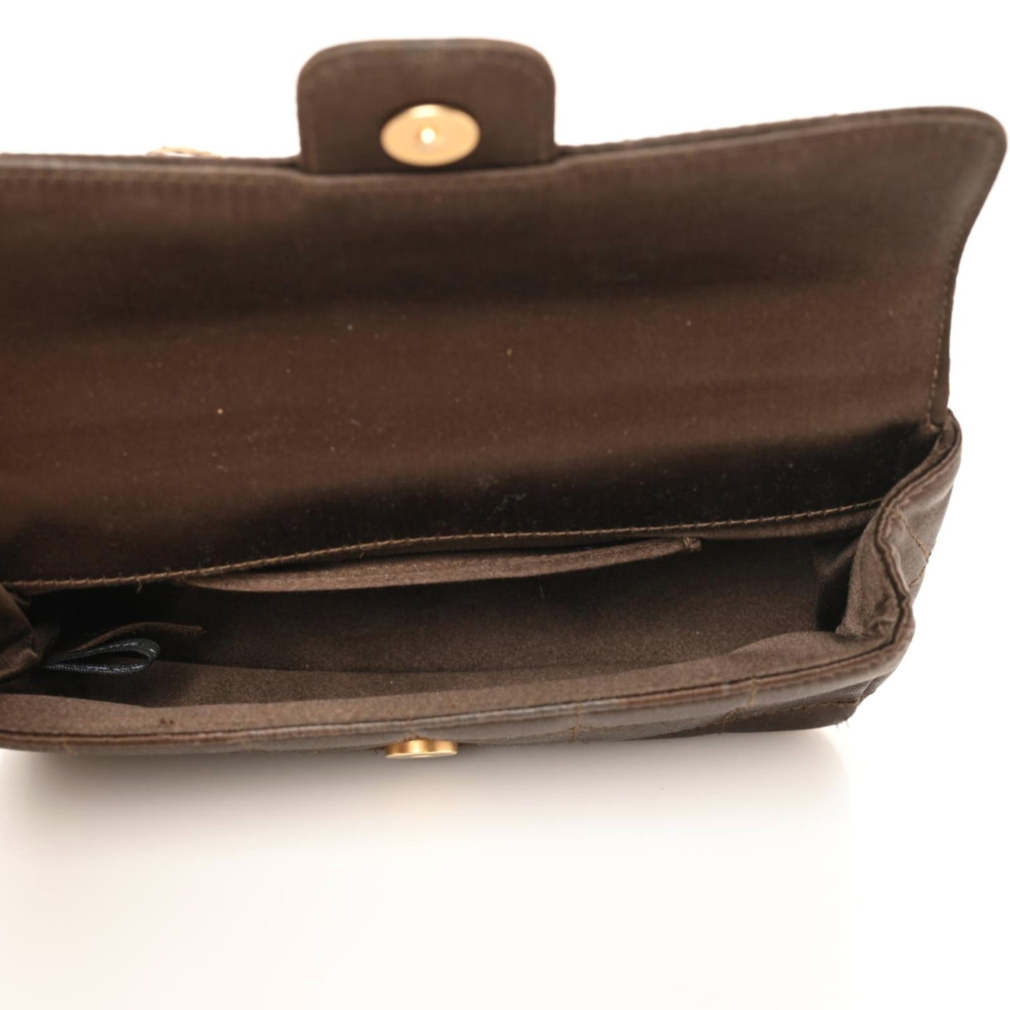 Satin Chocolate Bar Quilted Rectangular Mini Flap Dark Brown
