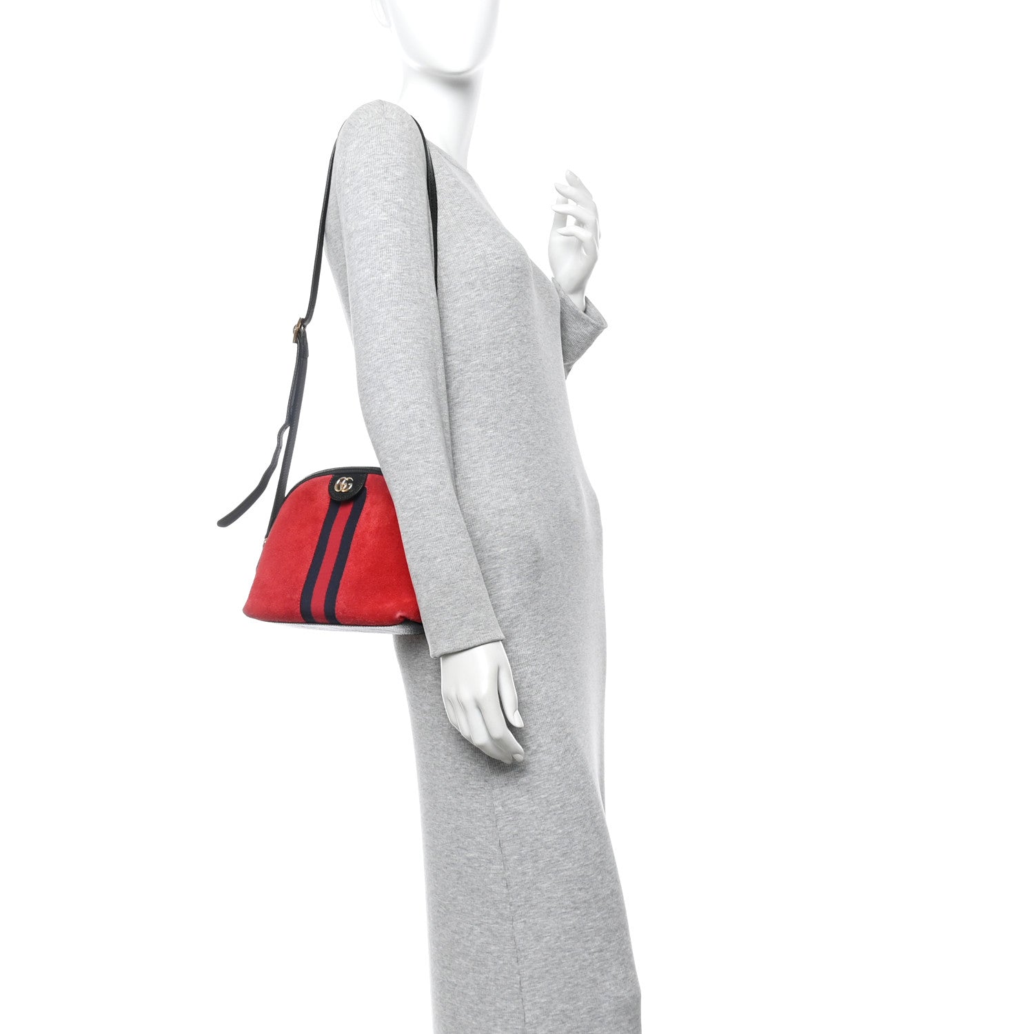 Gucci Suede Patent Web GG Small Ophidia Dome Shoulder Bag Hibiscus Red 2 of 10