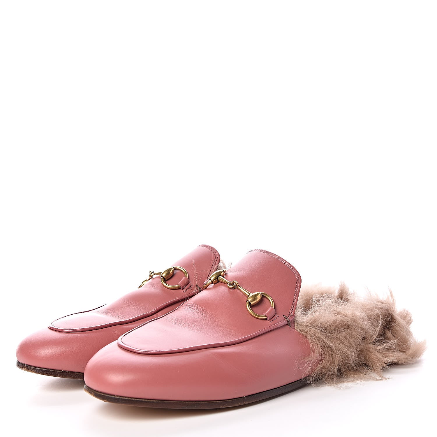 Gucci Calfskin Fur Womens Princetown Slippers 36.5 Lipstick Rose Natural 3 of 12