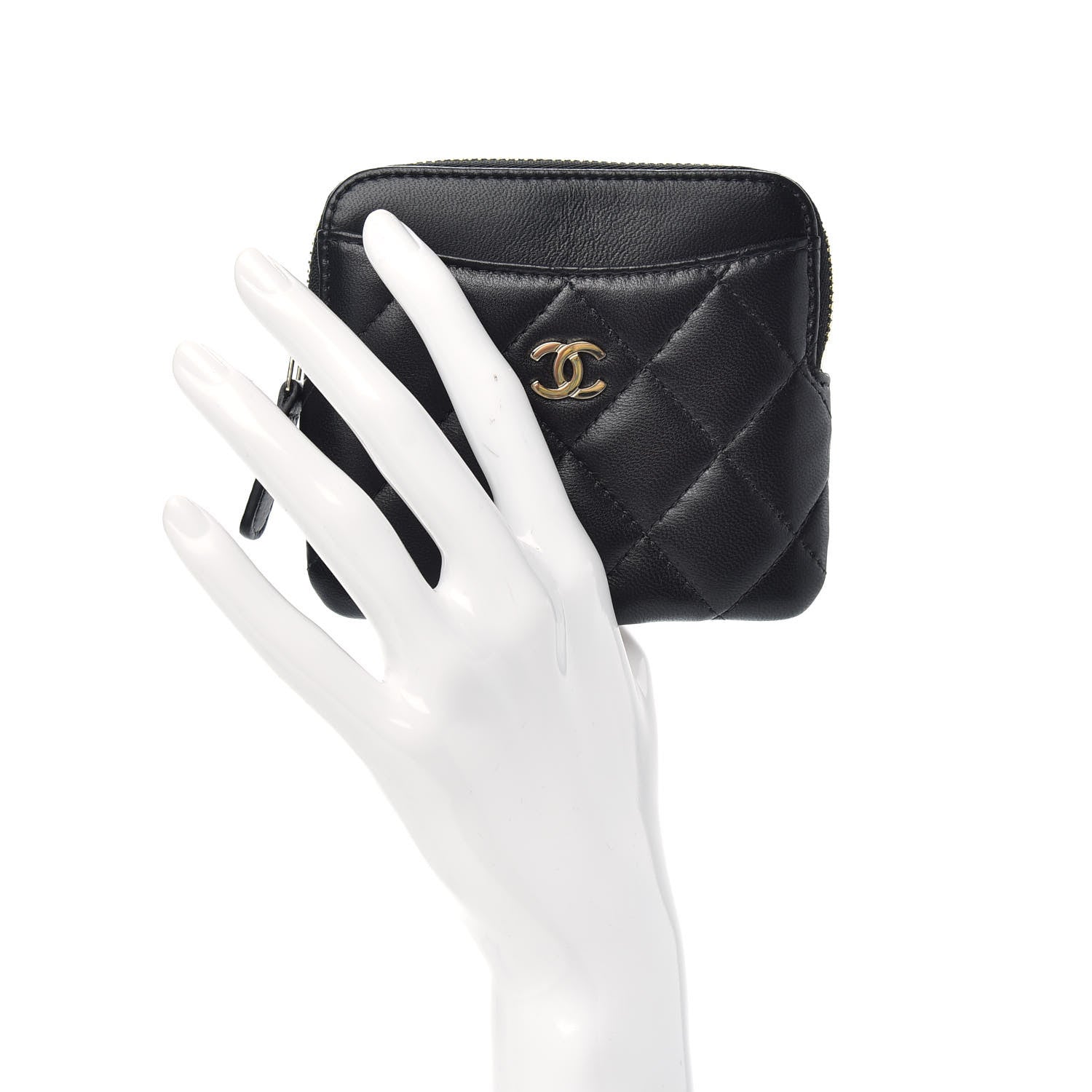 Chanel Lambskin Quilted Zip Card Holder Wallet Black 2 of 8