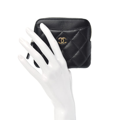 Chanel Lambskin Quilted Zip Card Holder Wallet Black 2 of 8