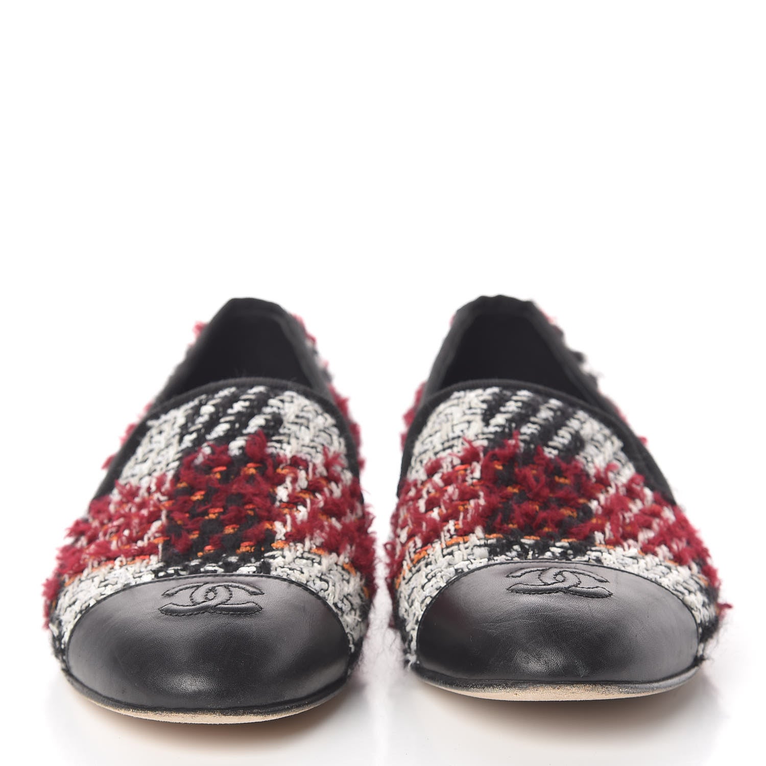 Chanel Tweed Cap Toe Loafers 38 Red Black 2 of 15