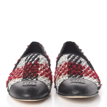 Chanel Tweed Cap Toe Loafers 38 Red Black 2 of 15