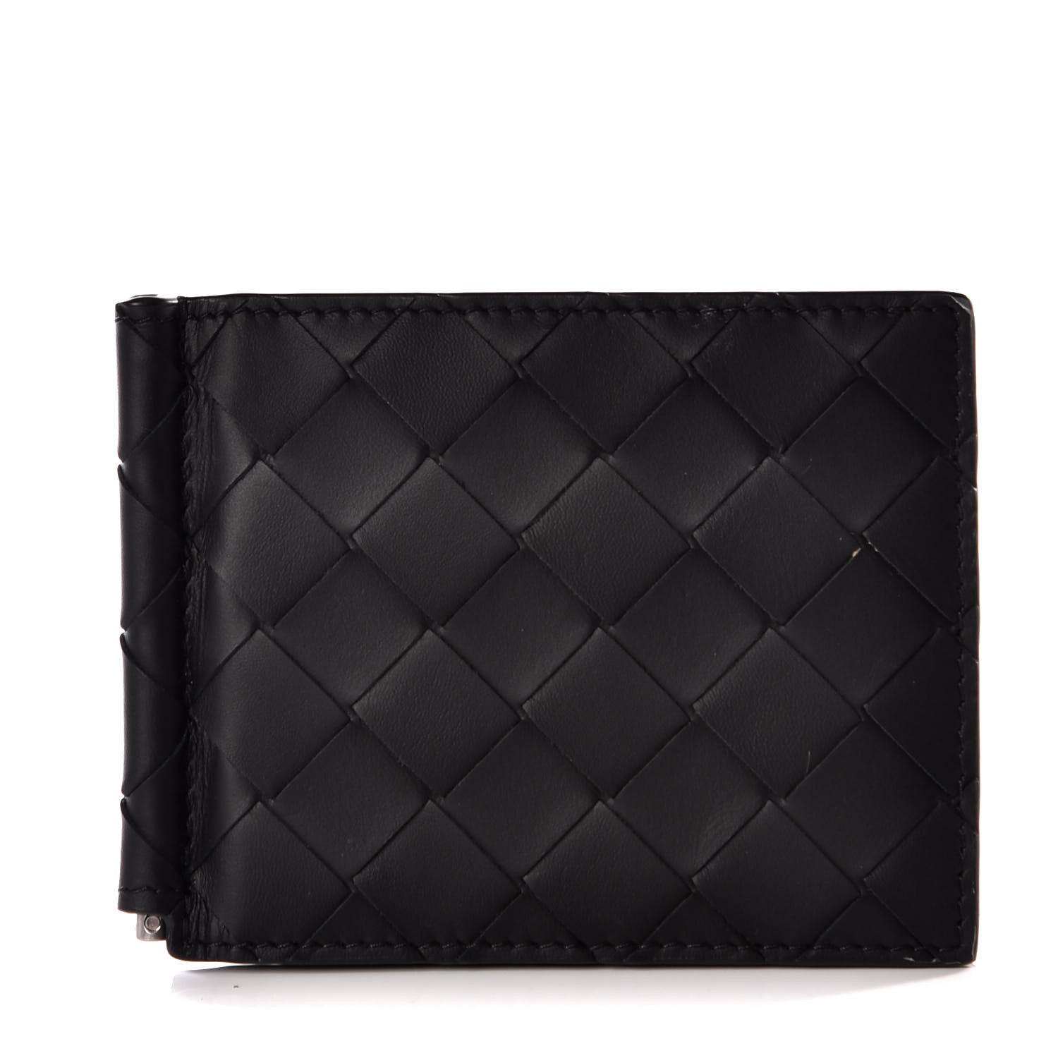 Bottega Veneta Nappa Maxi Intrecciato Bi-Fold Money Clip Wallet Black 1 of 9
