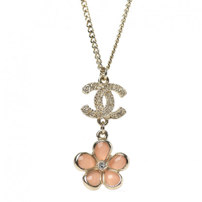 Chanel Enamel Crystal CC Camellia Pendant Necklace Beige Gold 4 of 6