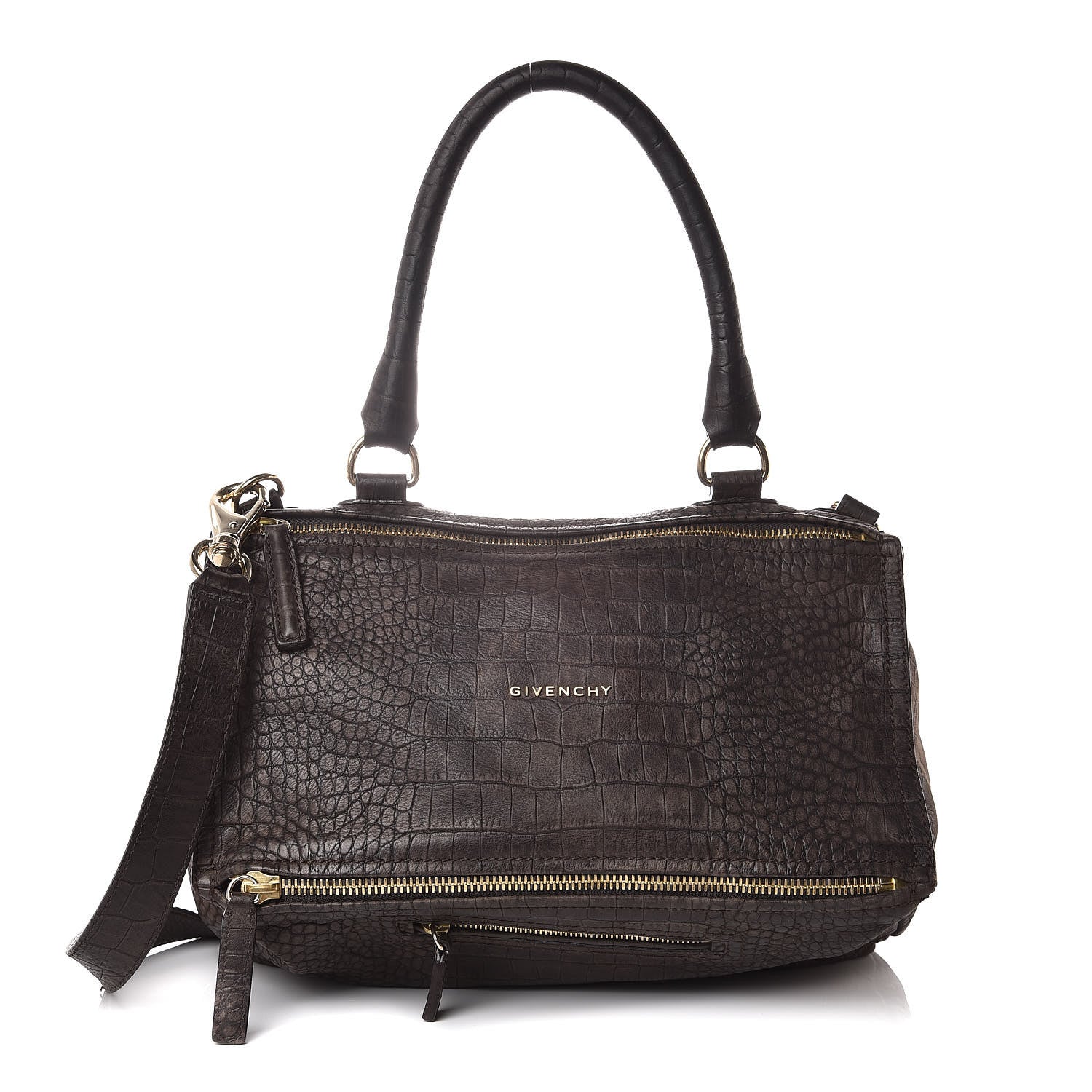 Givenchy Nubuck Crocodile Embossed Medium Pandora Dark Grey 1 of 14