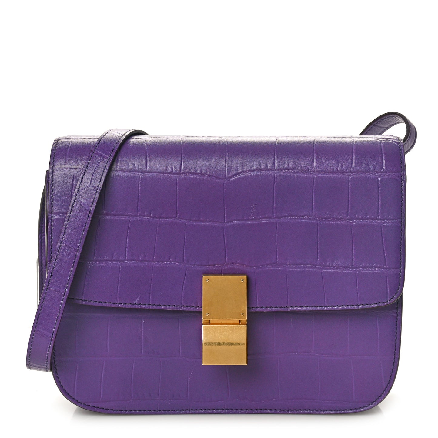 Calfskin Crocodile Embossed Medium Classic Box Flap Bag Purple