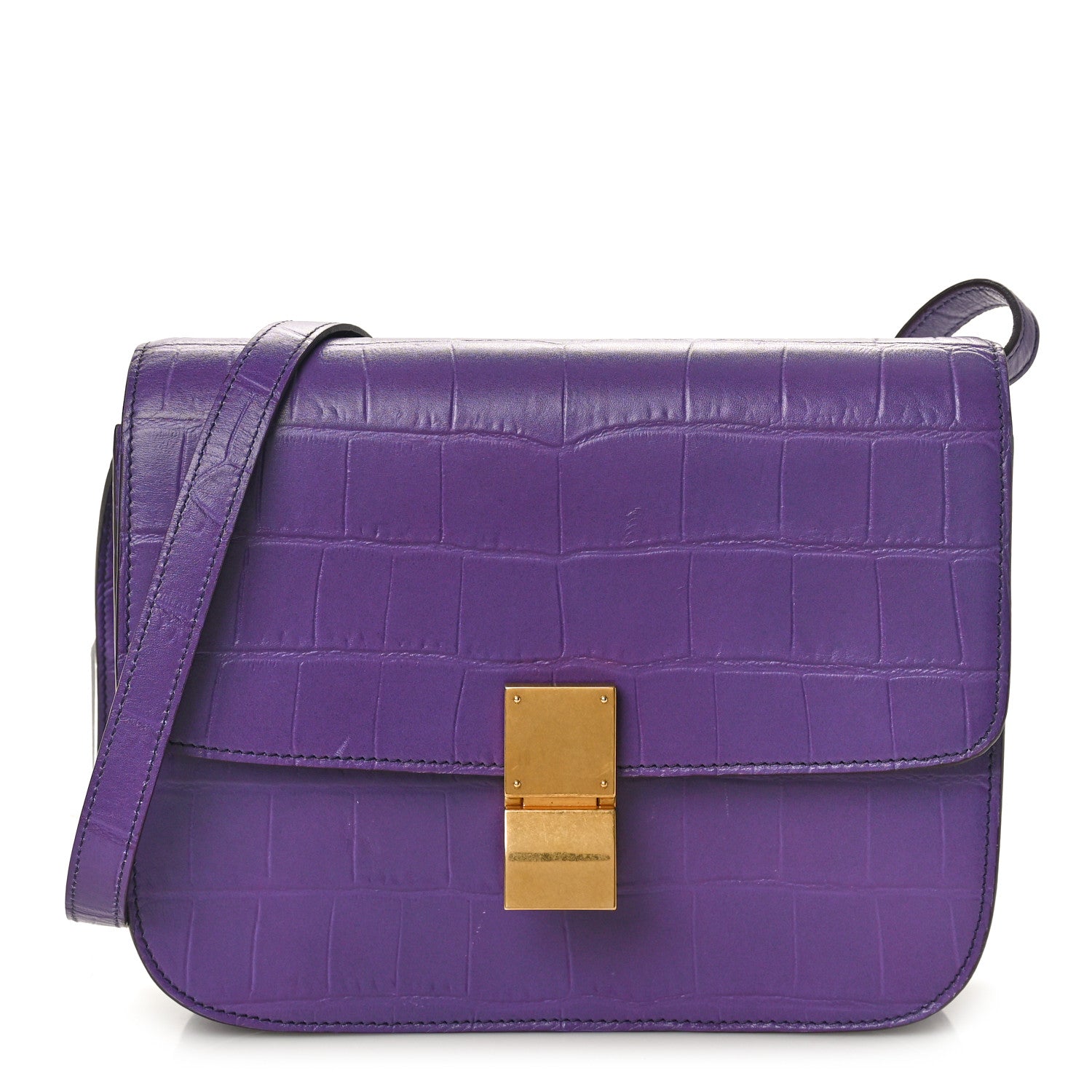 Celine Calfskin Crocodile Embossed Medium Classic Box Flap Bag Purple 1 of 10