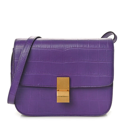 Celine Calfskin Crocodile Embossed Medium Classic Box Flap Bag Purple 1 of 10