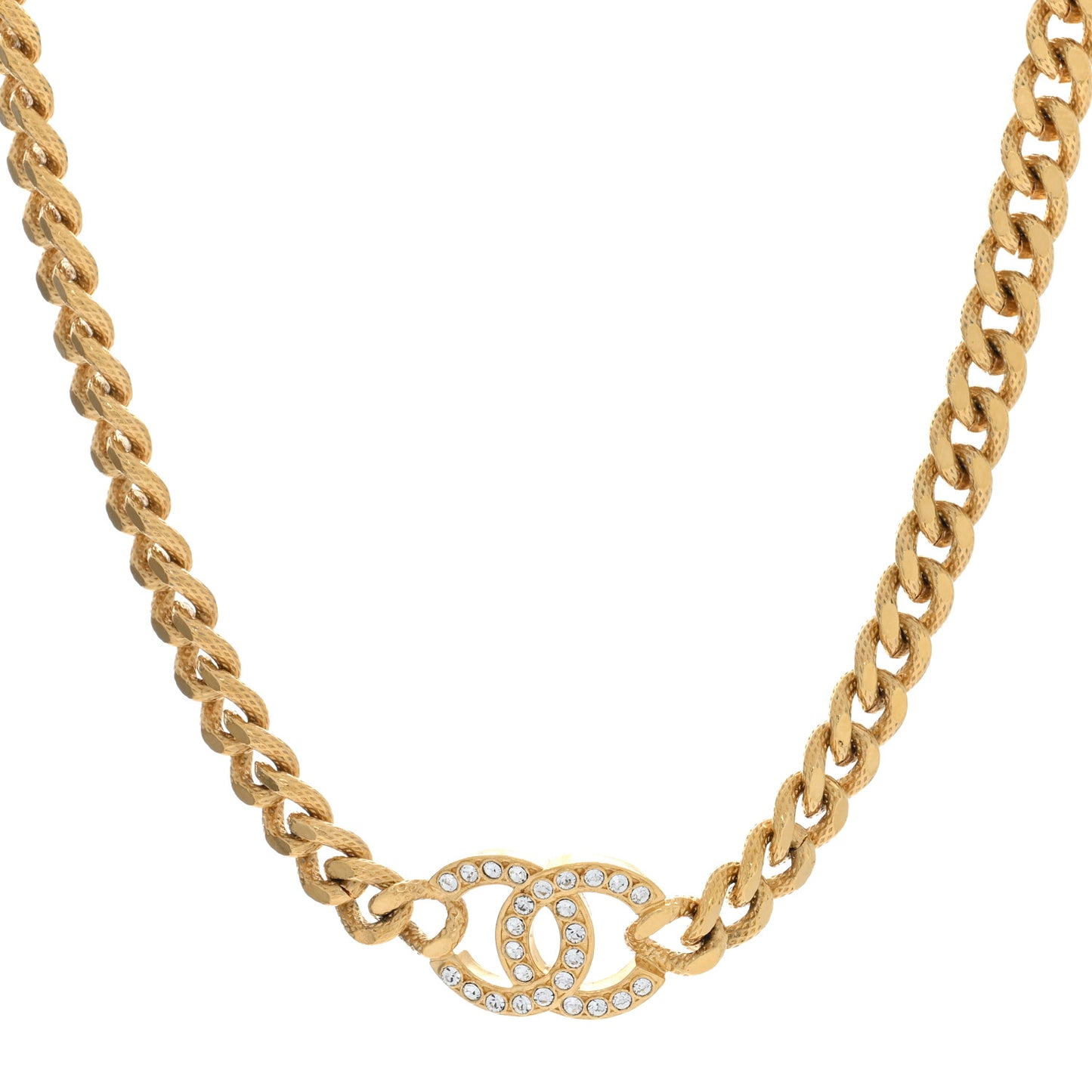 Crystal Chain Link CC Choker Necklace Gold
