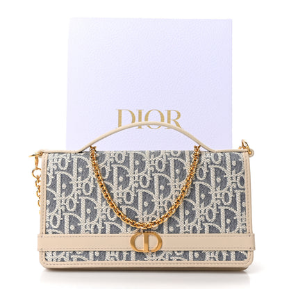Christian Dior Oblique Chambray 30 Montaigne Cigale Pouch With Chain Blue Light Biscuit 20 of 21