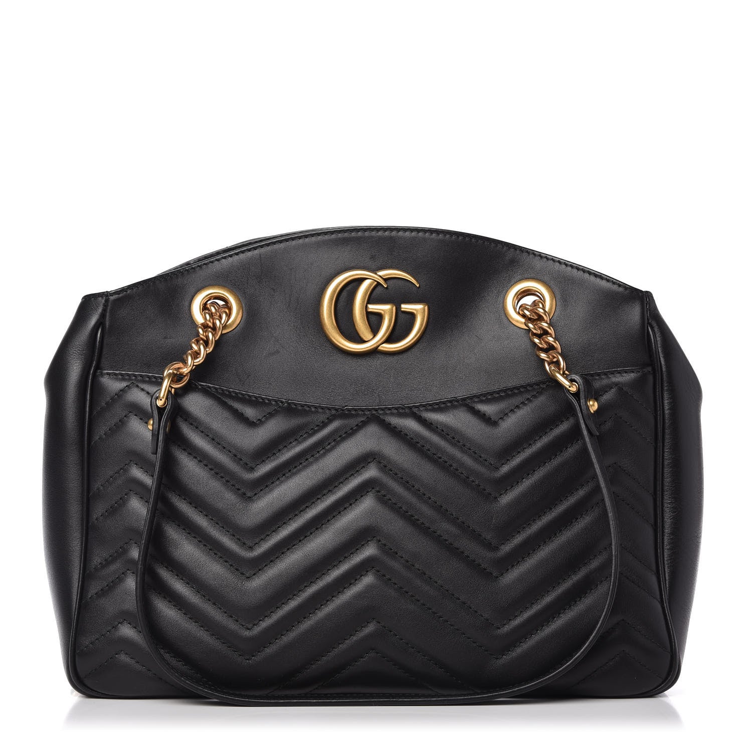 Gucci Calfskin Matelasse Medium GG Marmont Open Top Shoulder Bag Black 1 of 10