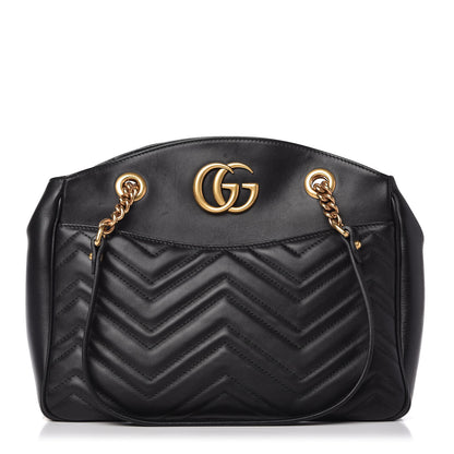 Gucci Calfskin Matelasse Medium GG Marmont Open Top Shoulder Bag Black 1 of 10