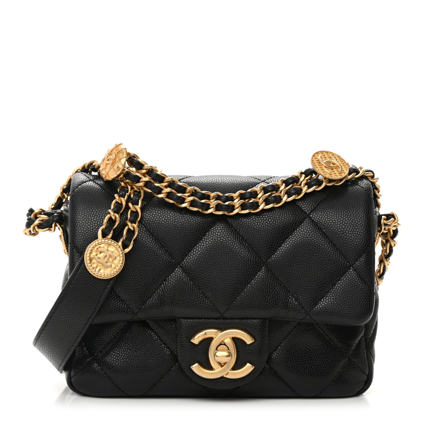 Caviar Quilted Mini Twist Your Buttons Flap Black