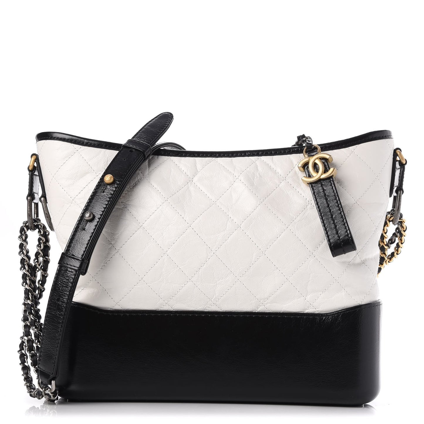 Aged Calfskin Quilted Medium Gabrielle Hobo Black White