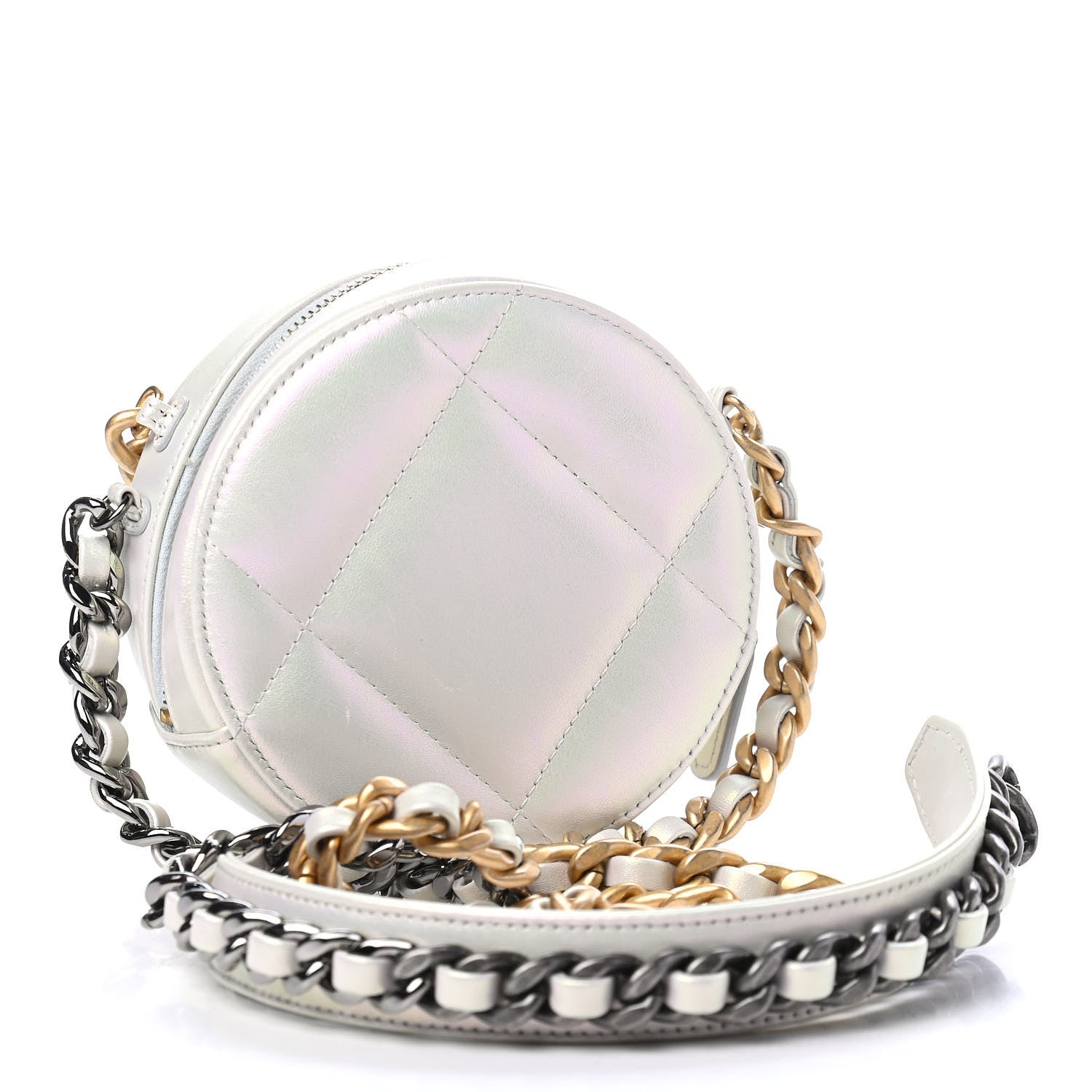 Chanel Iridescent Calfskin Quilted Chanel 19 Round Clutch With Chain White 2 of 5