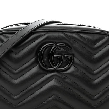 Gucci Calfskin Matelasse Monochrome Small GG Marmont Chain Shoulder Bag Black 9 of 11