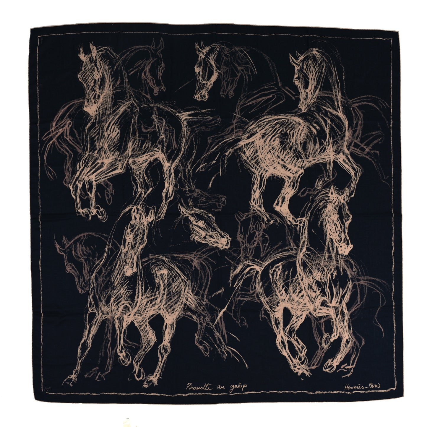 Cashmere Silk Pirouette au Galop Shawl 140 Marine Naturel Beige