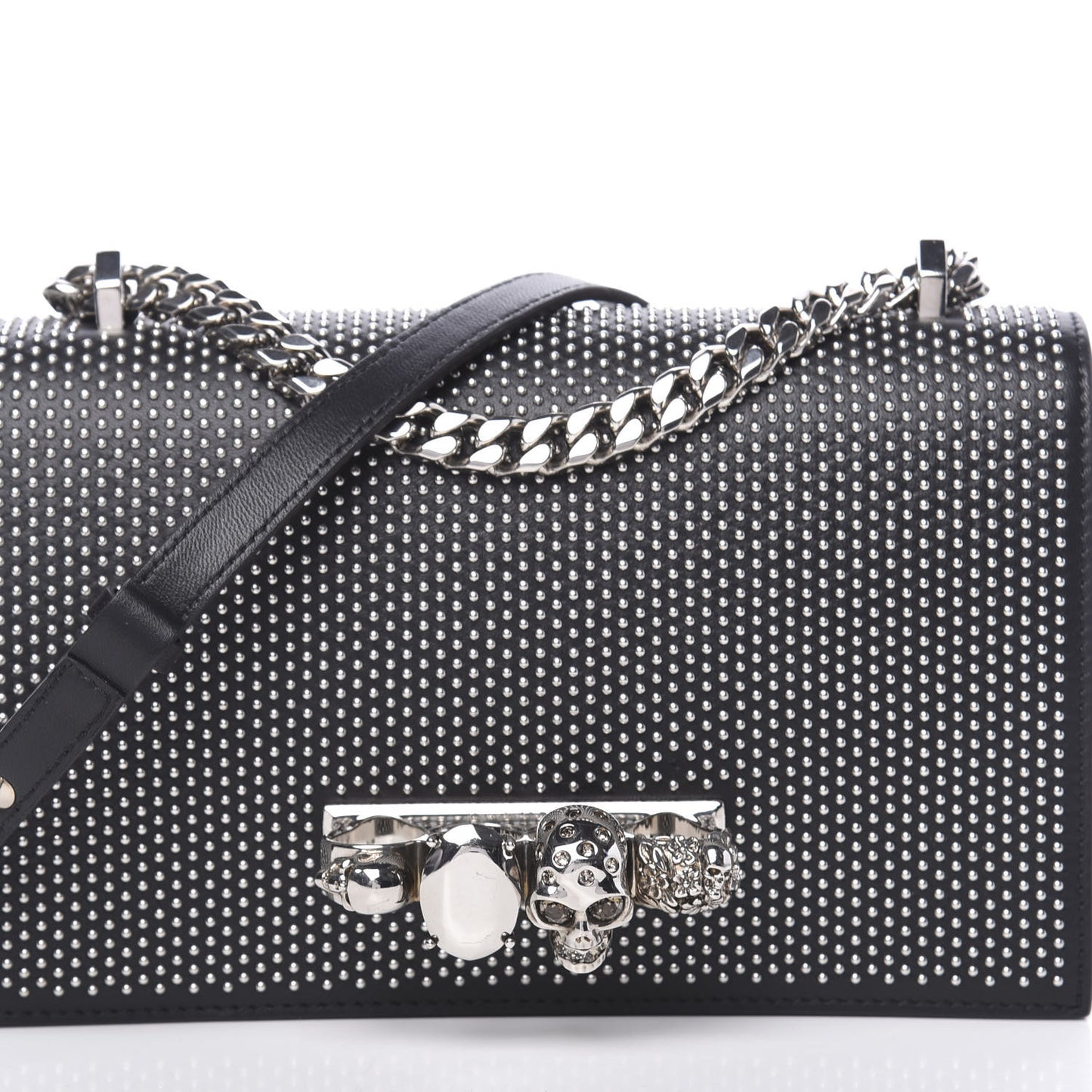 Calfskin Studded Knuckle Crossbody Bag Black