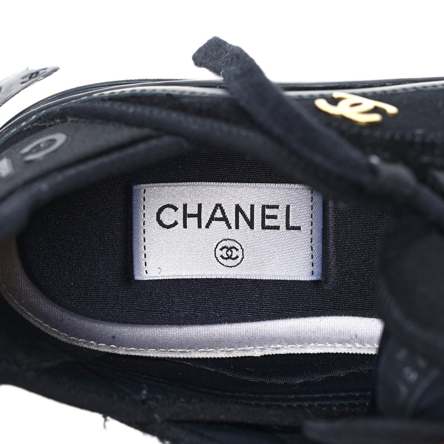 Chanel Velvet Calfskin Mixed Fibers CC Sneakers 37.5 Black 8 of 9