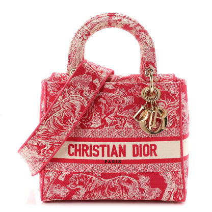 Christian Dior Canvas Toile De Jouy Reverse Embroidered Medium Lady D-Lite Red 1 of 11