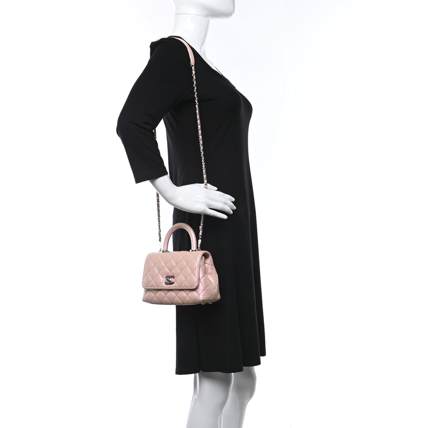 Iridescent Caviar Quilted Extra Mini Coco Handle Flap Light Pink