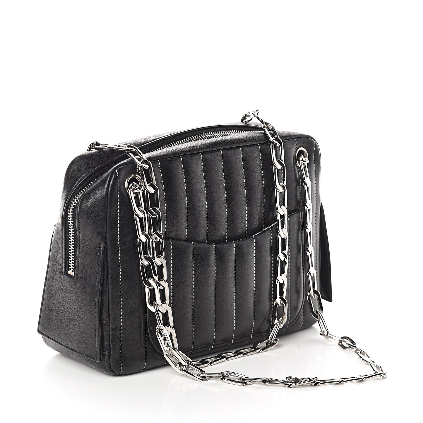 Lambskin Vertical Quilted Mademoiselle Small Camera Case Black
