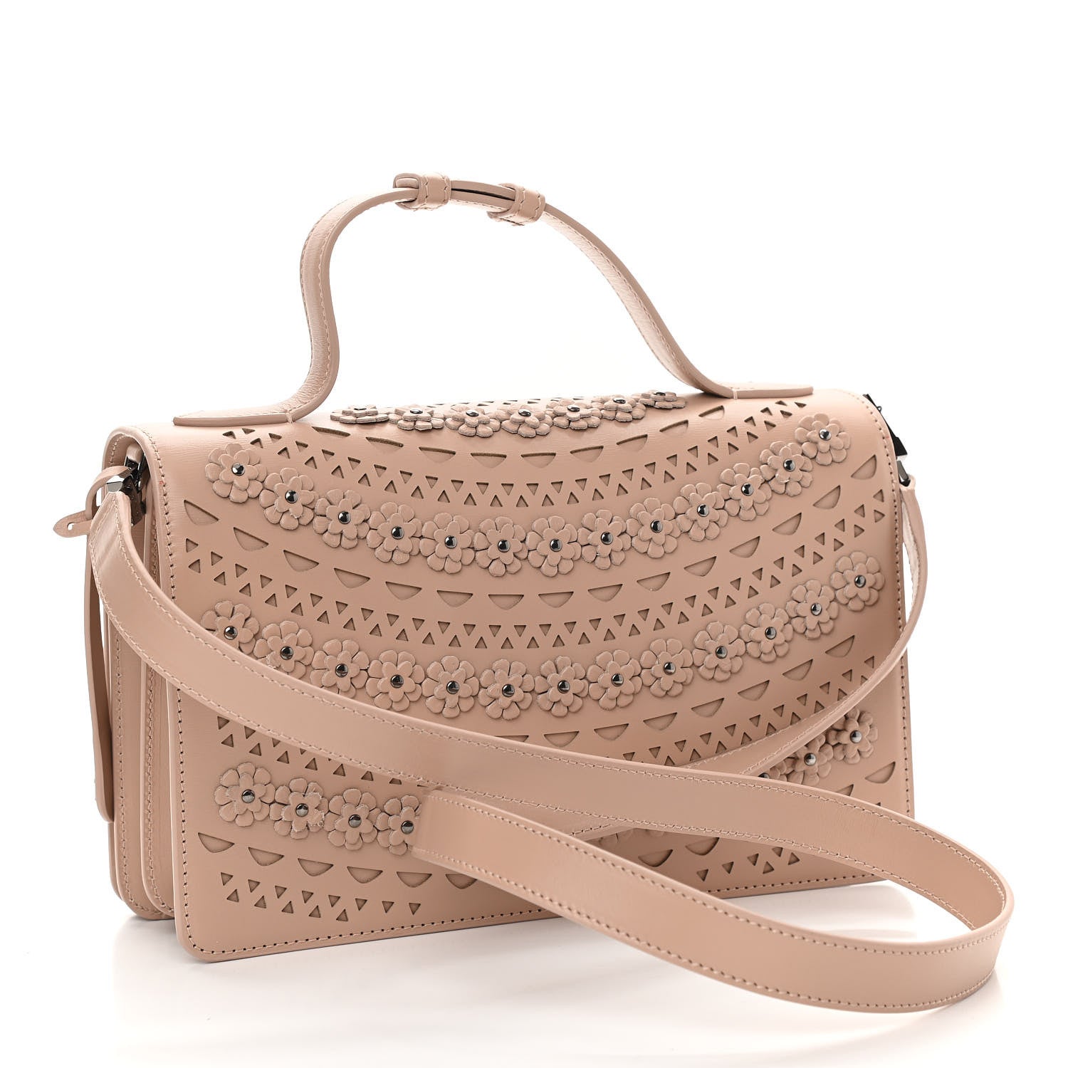 Alaia Calfskin Laser Cut Studded Medium Franca Crossbody Sable 3 of 13