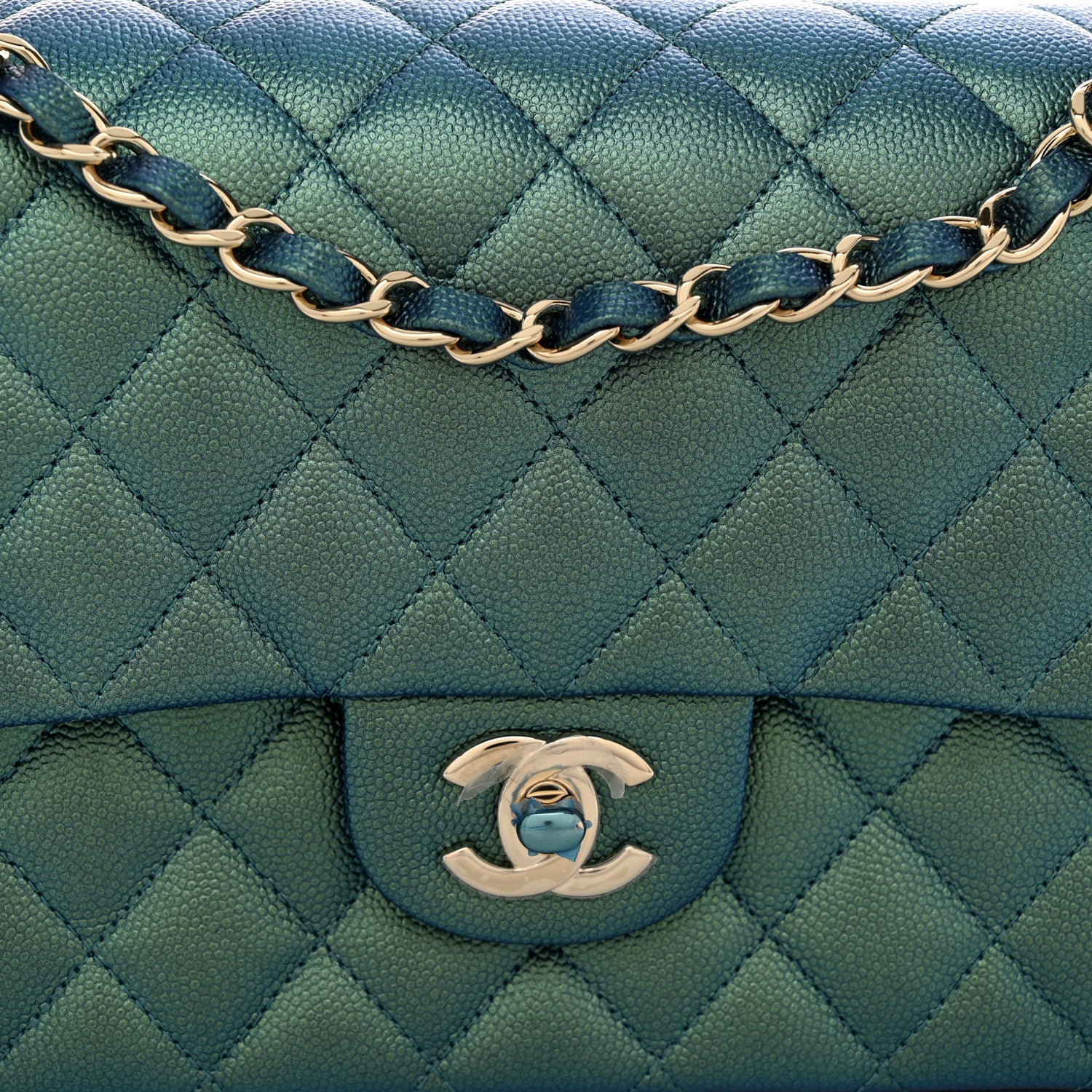 Chanel Iridescent Caviar Quilted Medium Double Flap Green 8 of 11