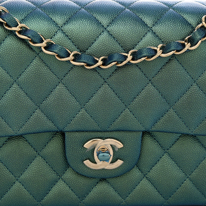Chanel Iridescent Caviar Quilted Medium Double Flap Green 8 of 11
