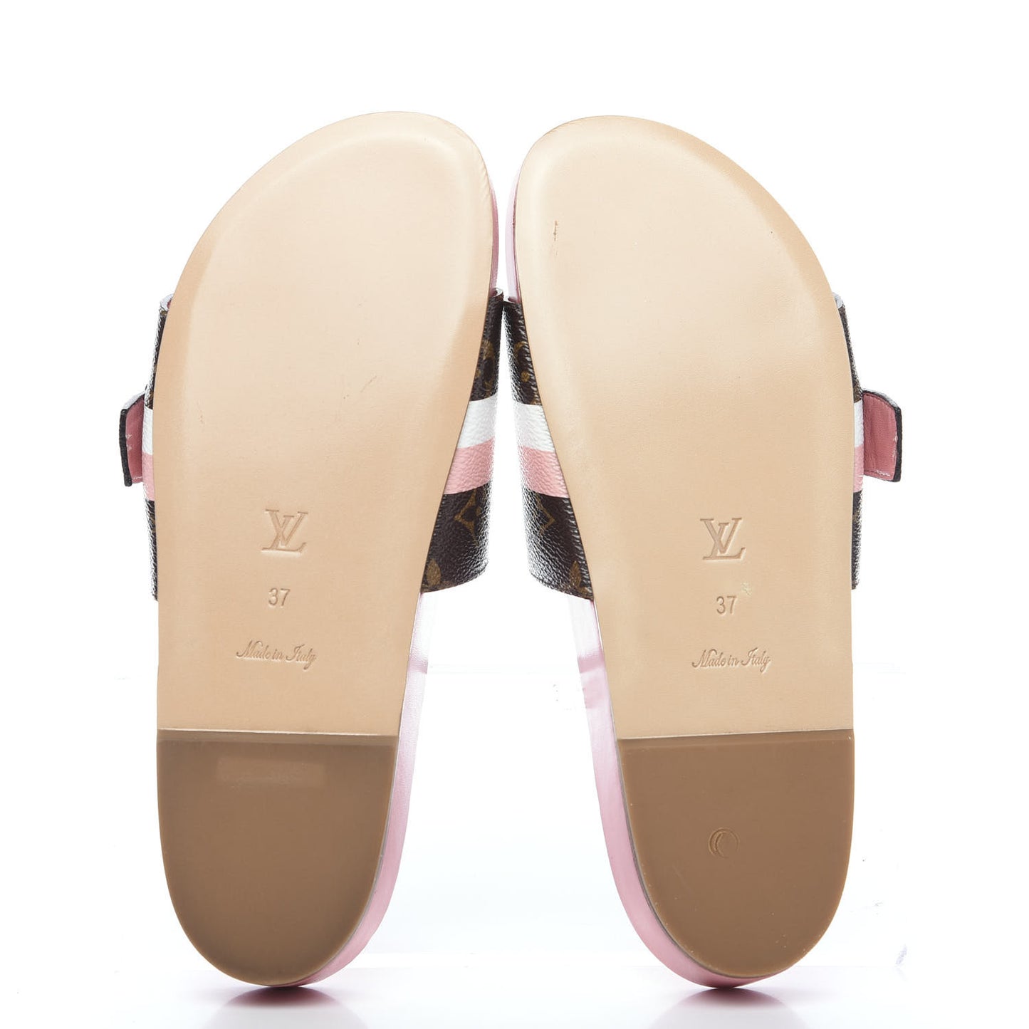 Patent Monogram Bom Dia Flat Mule 37 Rose White
