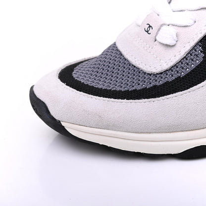 Chanel Fabric Suede Calfskin Stretch CC Sneakers 38 Beige Black 10 of 19