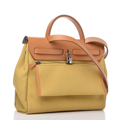 Hermes Military Toile Vache Hunter Herbag Zip Retourne 31 PM Ginger Naturel Sable 3 of 9