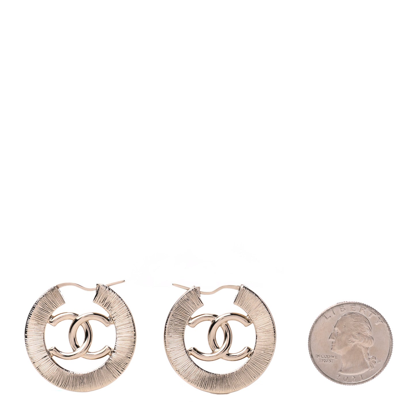 Metal Crystal Strass CC Hoop Earrings Gold