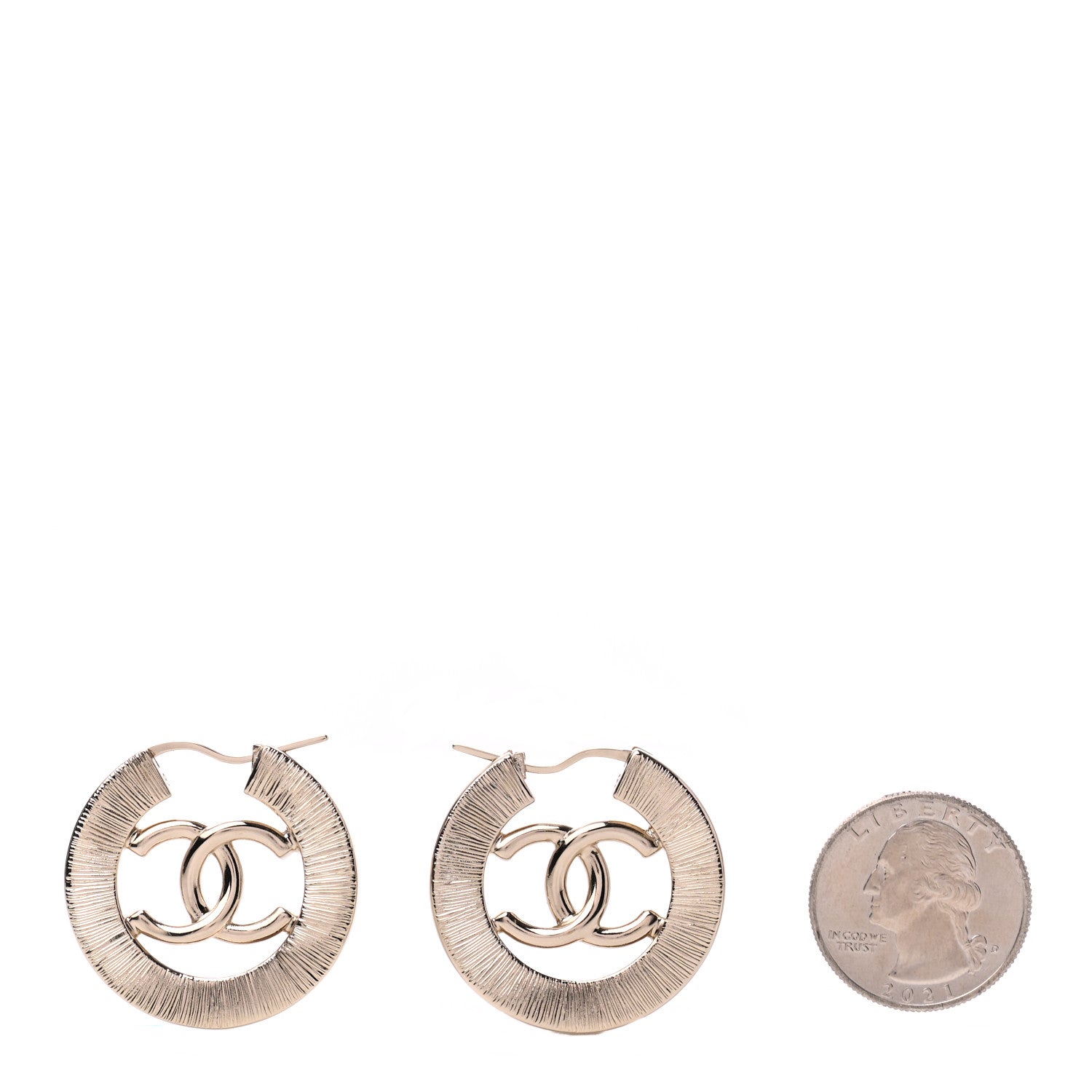 Chanel Metal Crystal Strass CC Hoop Earrings Gold 2 of 4
