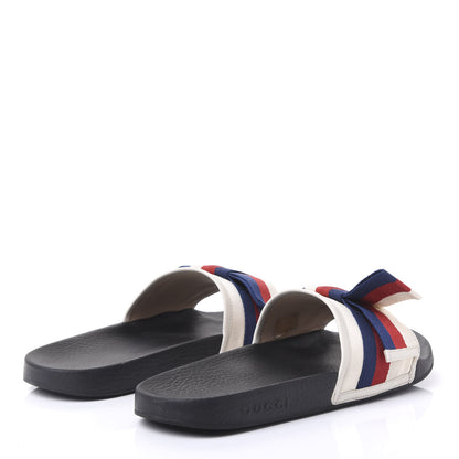 Gucci Satin Web Sylvie Bow Slide Sandals 42 White 4 of 8