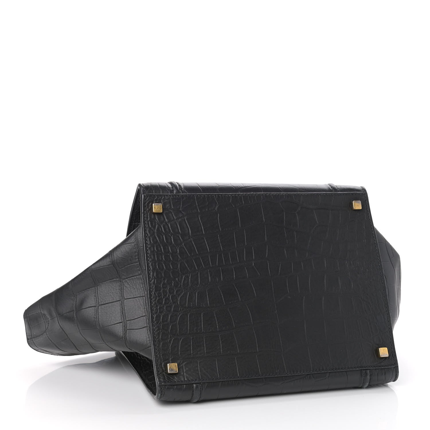 Celine Calfskin Crocodile Embossed Medium Phantom Luggage Black 4 of 12