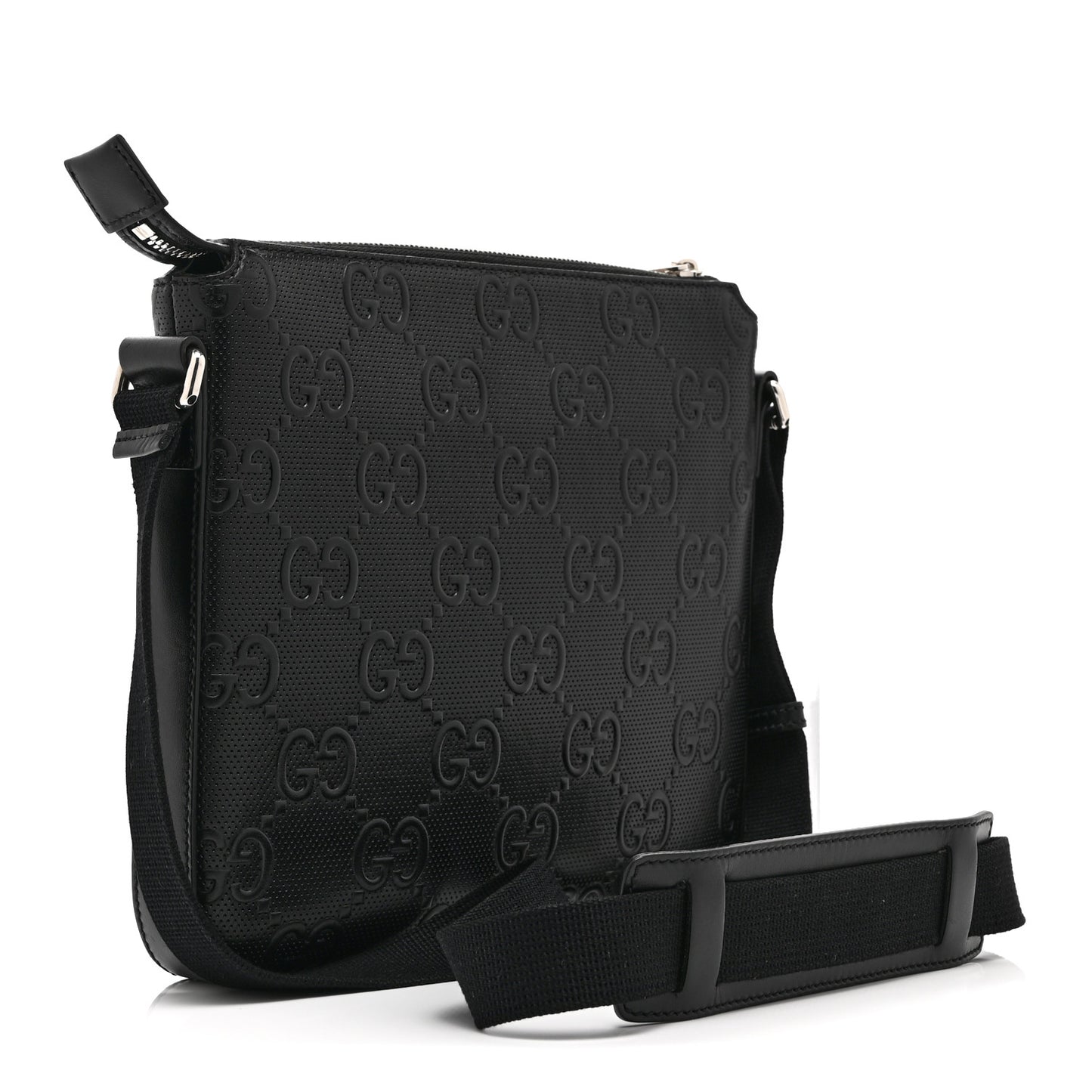 Calfskin GG Tennis Embossed Small Flat Messenger Bag Black