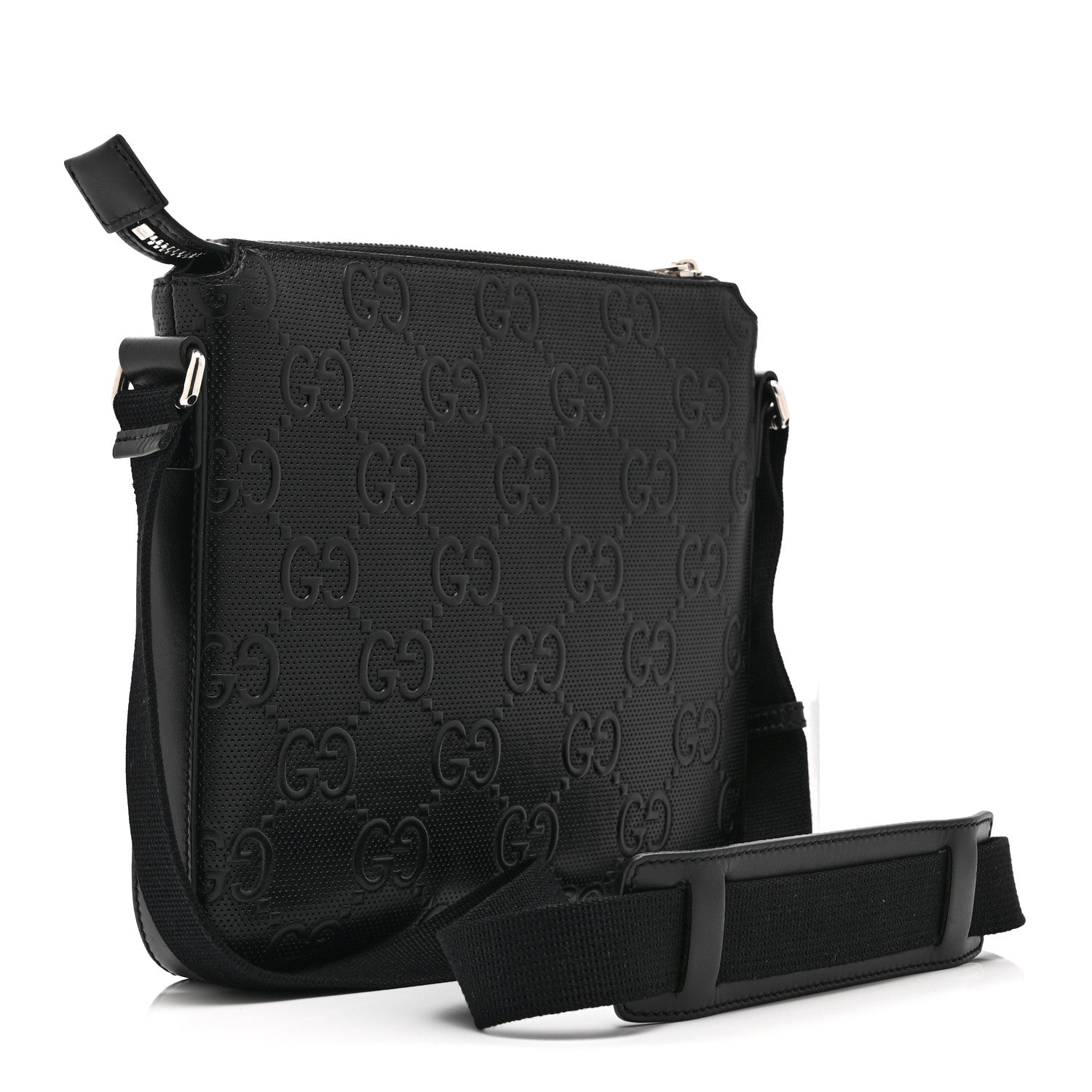 Gucci Calfskin GG Tennis Embossed Small Flat Messenger Bag Black 3 of 11