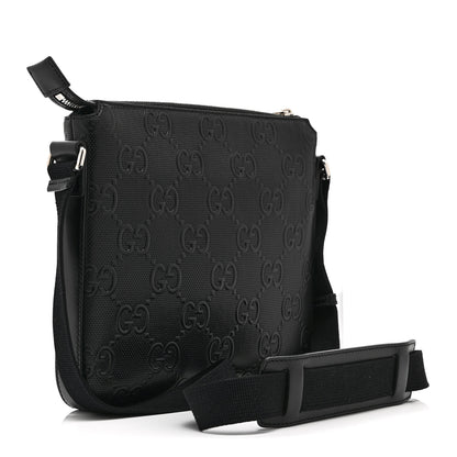 Gucci Calfskin GG Tennis Embossed Small Flat Messenger Bag Black 3 of 11