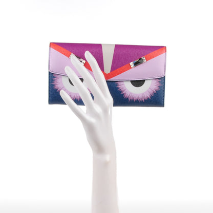 Fendi Vitello Elite Crystal Eye Monster Continental Wallet Cobalt Lavender Pink 2 of 8