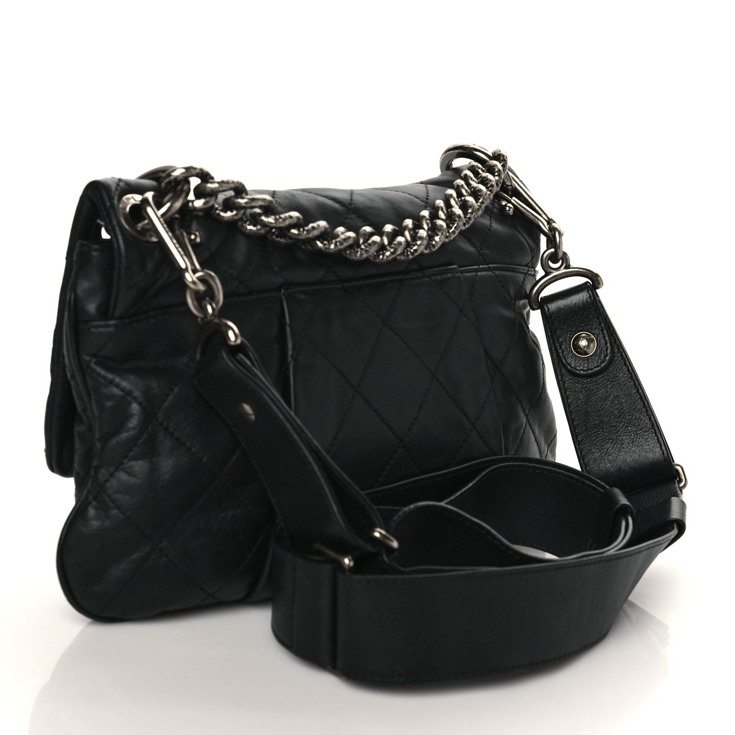 Calfskin Coco Pleats Messenger Flap Black