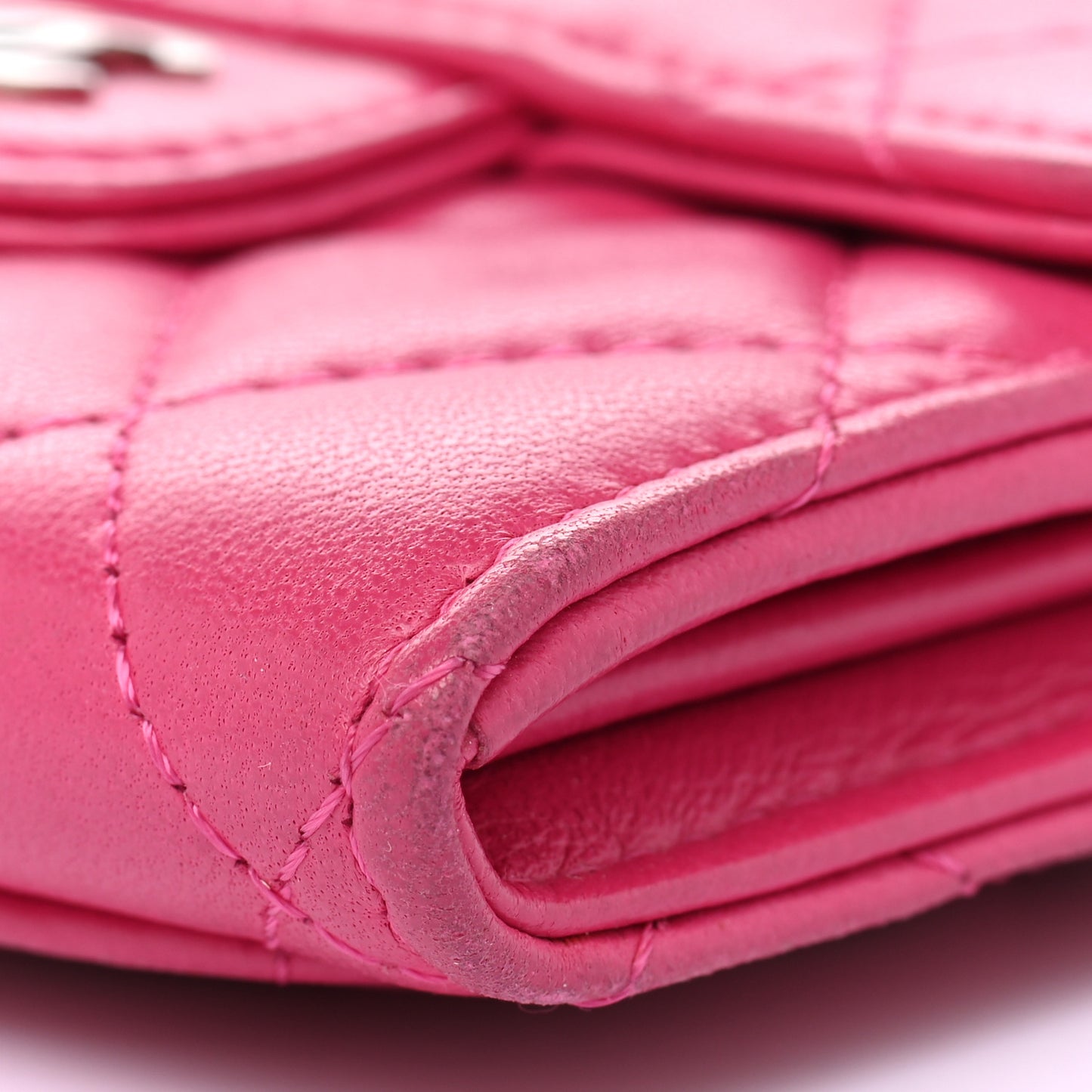 Lambskin Quilted Flap Card Holder Wallet Pink